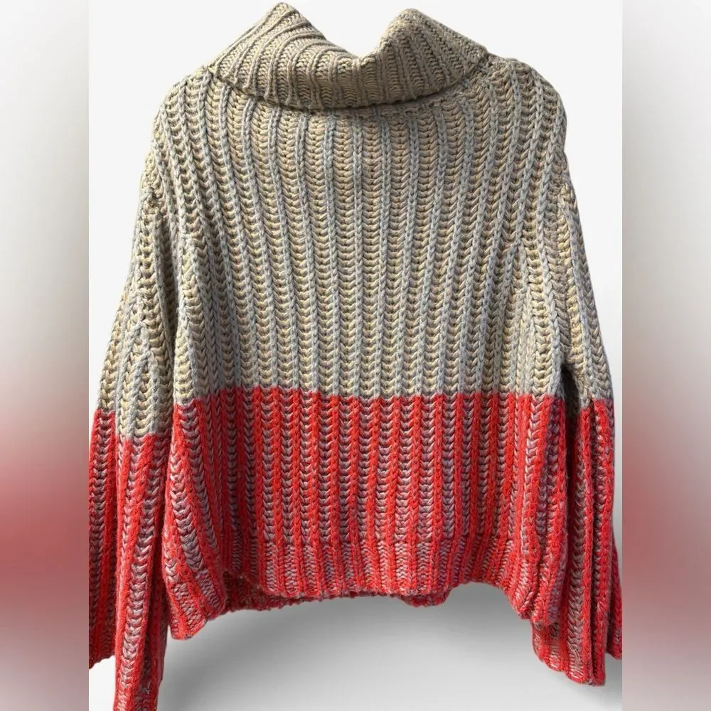 Cliché Chunky Knit Boxy Cowl Neck Sweater M Colorblock - Picture 2 of 11